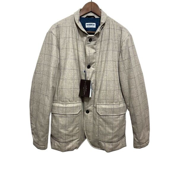 Khaki’s of Carmel Tan Window Pane Italian Wool Quilted Preppy Winter Jacket, 56/ - Picture 2 of 15